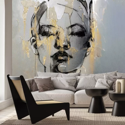 Fotobehang Abstract portret van een vrouw met goud