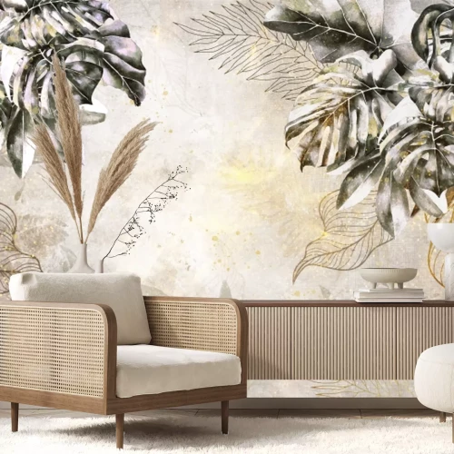 Fotobehang Abstracte Monstera-bladeren