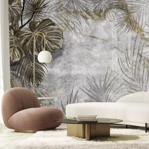 Fotobehang Exotische palmbladeren en monstera's