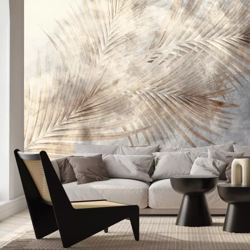 Fotobehang Beige palmbladeren in industriële stijl