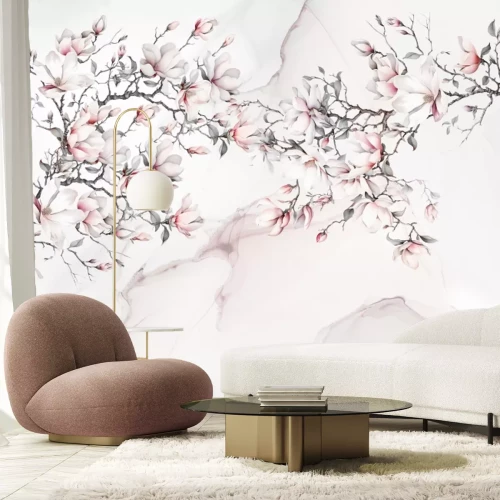 Fotobehang Magnolia witte en roze bloemen