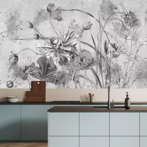 Fotobehang Wilde bloemen in monochrome kleuren