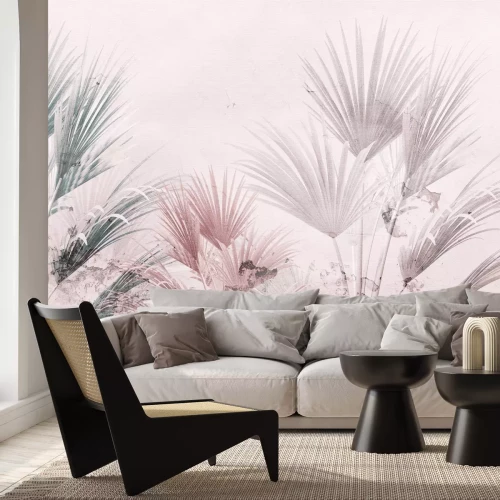 Fotobehang Palmbladeren op een lichte achtergrond