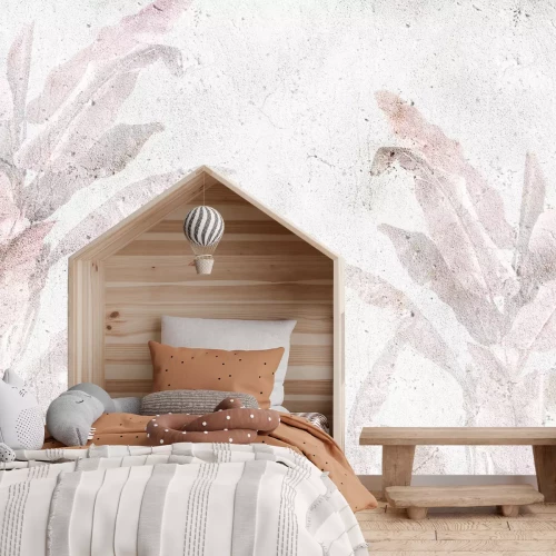 Fotobehang Roze palmbladeren op beton