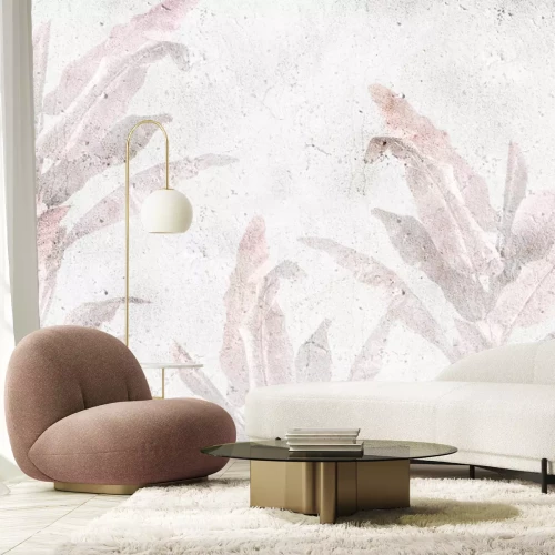 Fotobehang Roze palmbladeren op beton