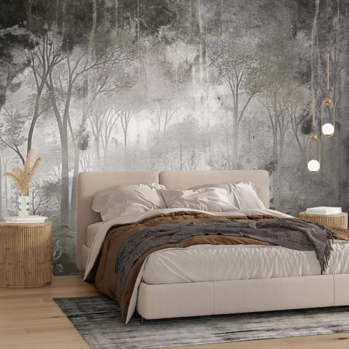 Fotobehang Een dicht bos met een mysterieuze sfeer