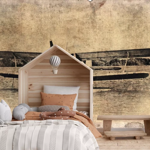 Fotobehang Vliegtuig op een retro-achtergrond