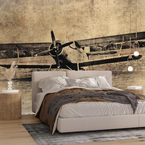 Fotobehang Vliegtuig op een retro-achtergrond