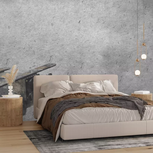 Fotobehang Houten model van een vliegtuig op de achtergrond