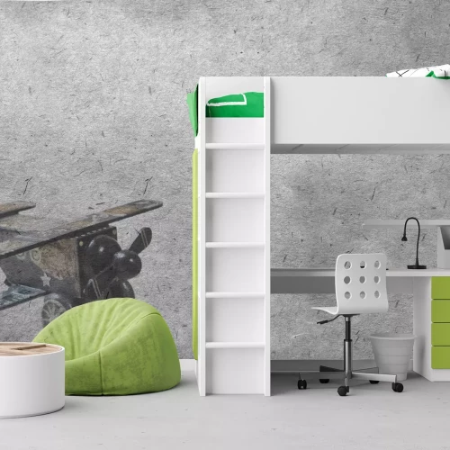 Fotobehang Houten model van een vliegtuig op de achtergrond