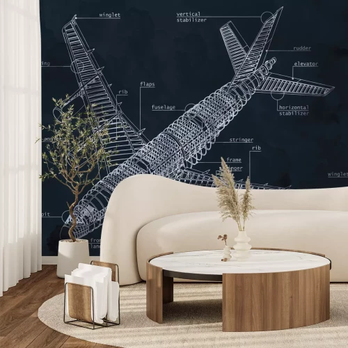 Fotobehang Technische tekening van het vliegtuig en de details ervan
