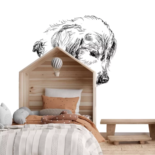 Fotobehang Schets van een hond in zwart-wit