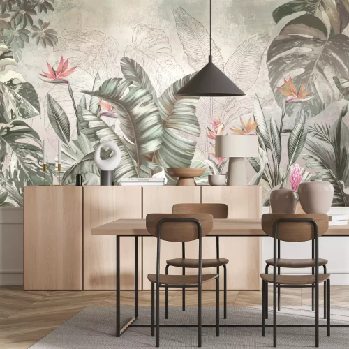 Fotobehang Tropisch bos met palmbladeren