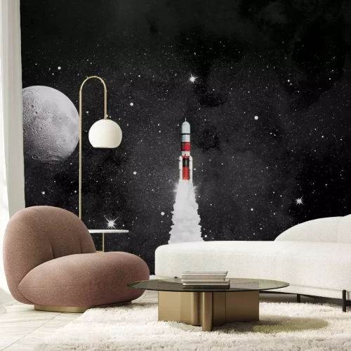 Fotobehang Een raket en de maan tegen de nachtelijke hemel