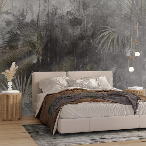 Fotobehang Delicate tropische planten op beton