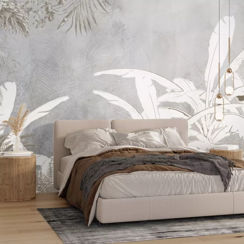 Fotobehang Tropische palmbladeren op beton