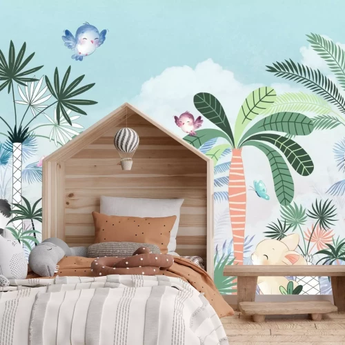 Fotobehang Junglelandschap met dieren voor kinderen