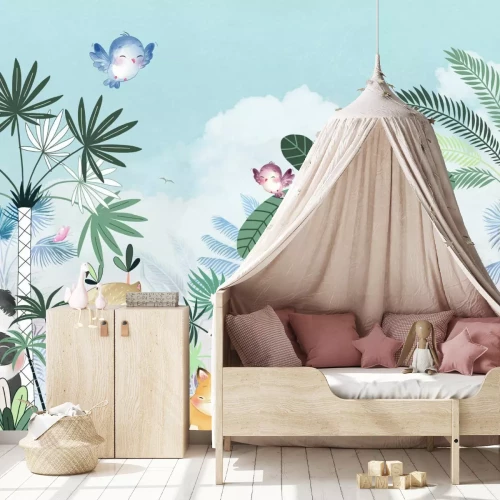 Fotobehang Junglelandschap met dieren voor kinderen