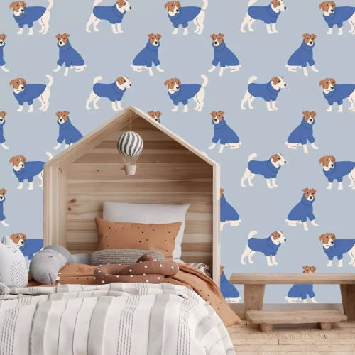 Fotobehang Schattige honden in een kinderlijke illustratiestijl