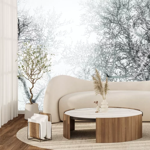 Fotobehang Zwart-wit bos met boomtakken