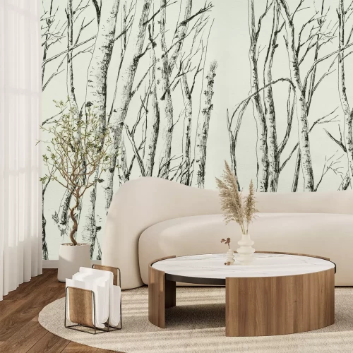 Fotobehang Schets van bomen in een berkenbos