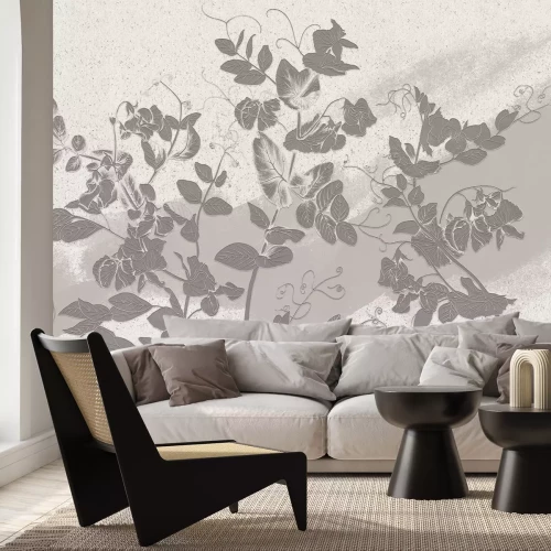 Fotobehang Grijze bladeren op een zanderige textuur