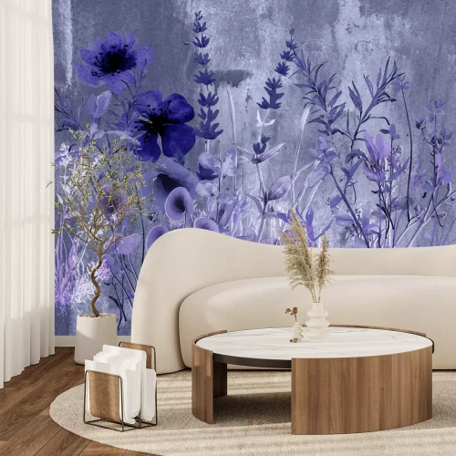 Fotobehang Verschillende soorten paarse bloemen met lavendel