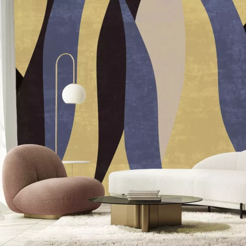 Fotobehang Beige en blauwe strepen in Scandinavische stijl