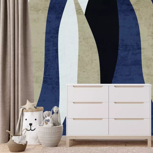 Fotobehang Beige en blauwe strepen in Scandinavische stijl