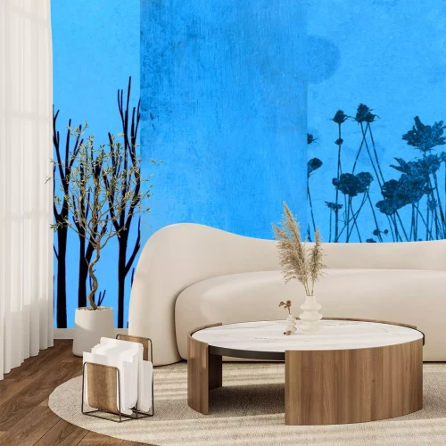 Fotobehang Boomtakken met delicate grassen op de achtergrond