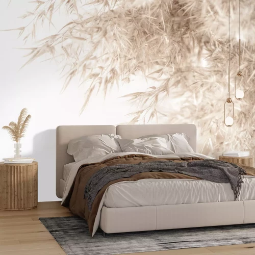 Fotobehang Korrels en aren van tarwe op een witte achtergrond