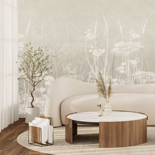 Fotobehang Artistiek veldmotief op een lichte achtergrond