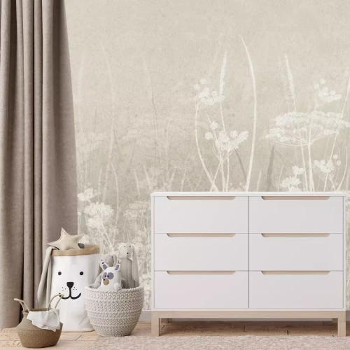 Fotobehang Artistiek veldmotief op een lichte achtergrond