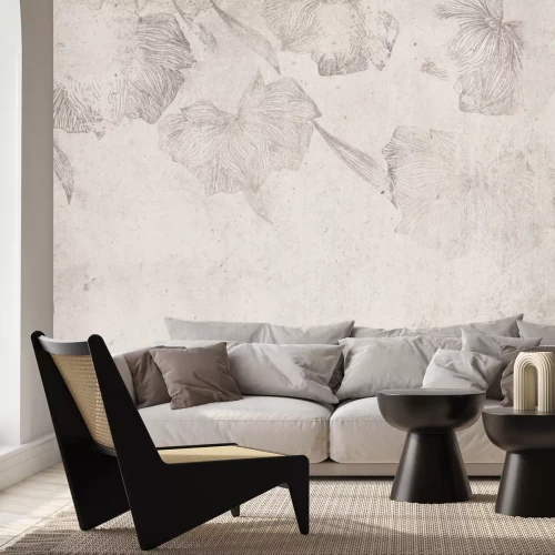 Fotobehang Bloemenpatroon op een betonnen textuurachtergrond