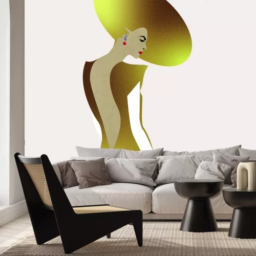 Fotobehang Glamourportret van een vrouw met een gouden hoed