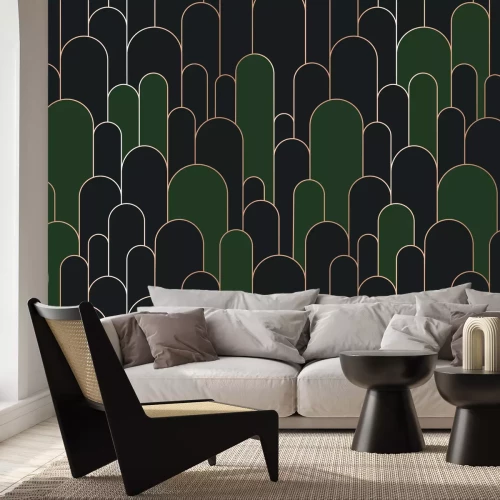 Fotobehang Grijsgroene bogen met gouden rand