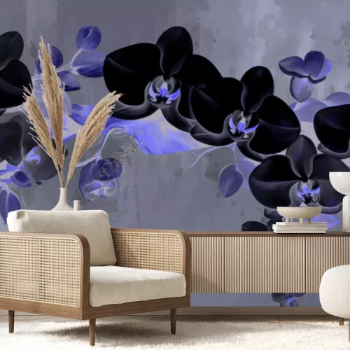 Fotobehang Geschilderde witte orchideeënbloemen