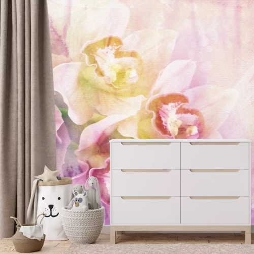 Fotobehang Een artistiek geschilderde orchidee in roze