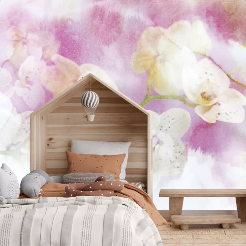 Fotobehang Geschilderde orchideeënbloemen in pasteltinten