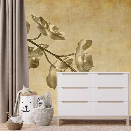 Fotobehang Een tak van een orchidee in sepiatinten