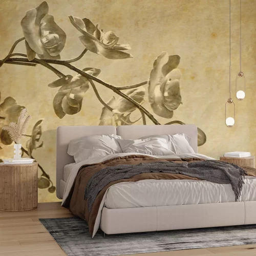 Fotobehang Een tak van een orchidee in sepiatinten