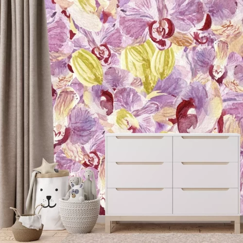 Fotobehang Geschilderde orchideeënbloemen