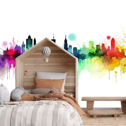 Fotobehang Aquarel stadsschilderij met gebouwen