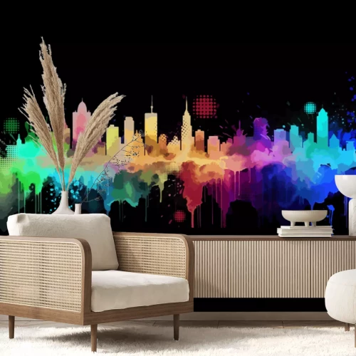 Fotobehang Aquarel stadsschilderij met gebouwen