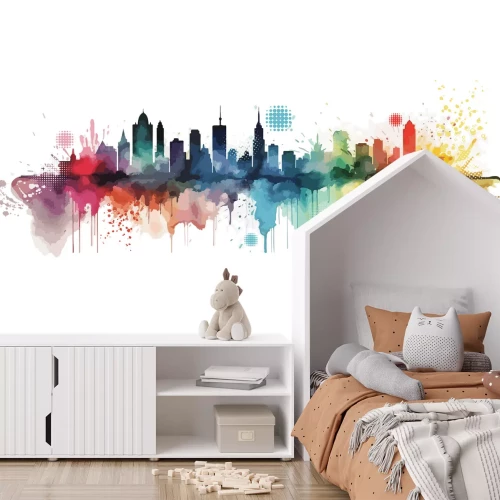 Fotobehang Aquarel stadsschilderij met gebouwen