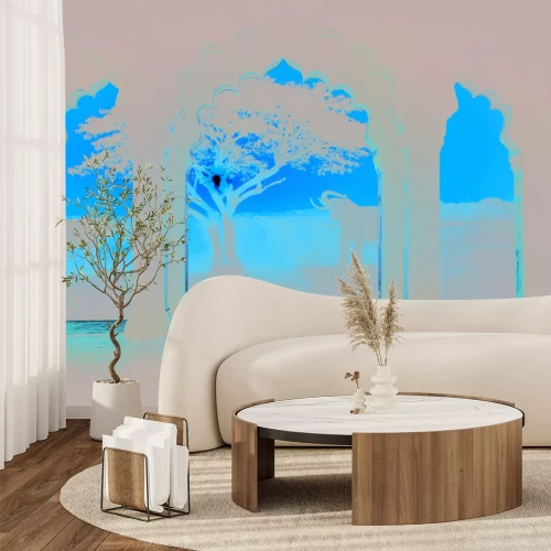 Fotobehang Bogen en olifanten bij zonsondergang