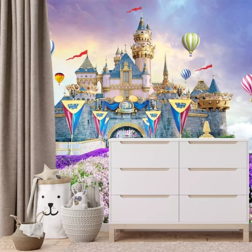 Fotobehang Sprookjesachtig kasteellandschap bij zonsondergang