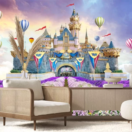 Fotobehang Sprookjesachtig kasteellandschap bij zonsondergang