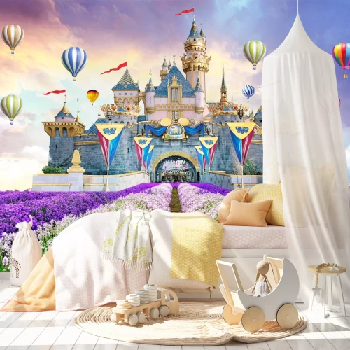 Fotobehang Sprookjesachtig kasteellandschap bij zonsondergang