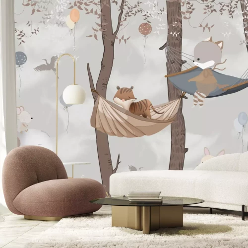 Fotobehang Imitatie van een bos met een olifant en vegetatie